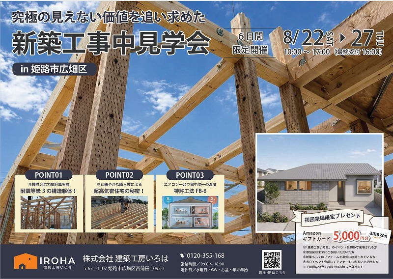 木造軸組と耐力面壁で施工された建築中の室内にて、大開口の木目調サッシが取り付けられている様子。